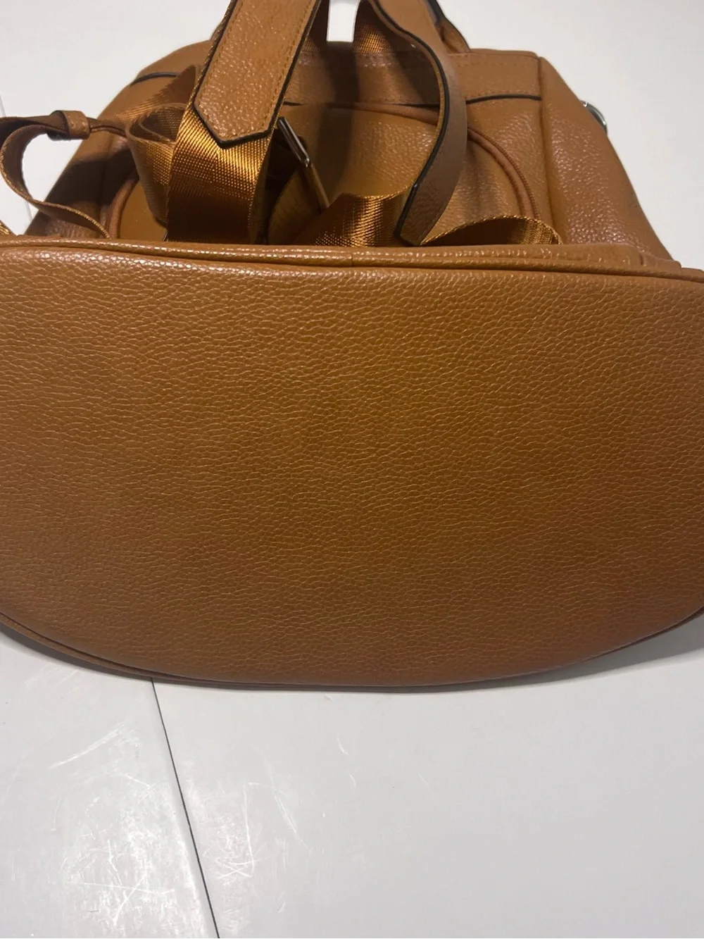 Classic Tan Pebbled Leather Backpack with Front Zip Pockets